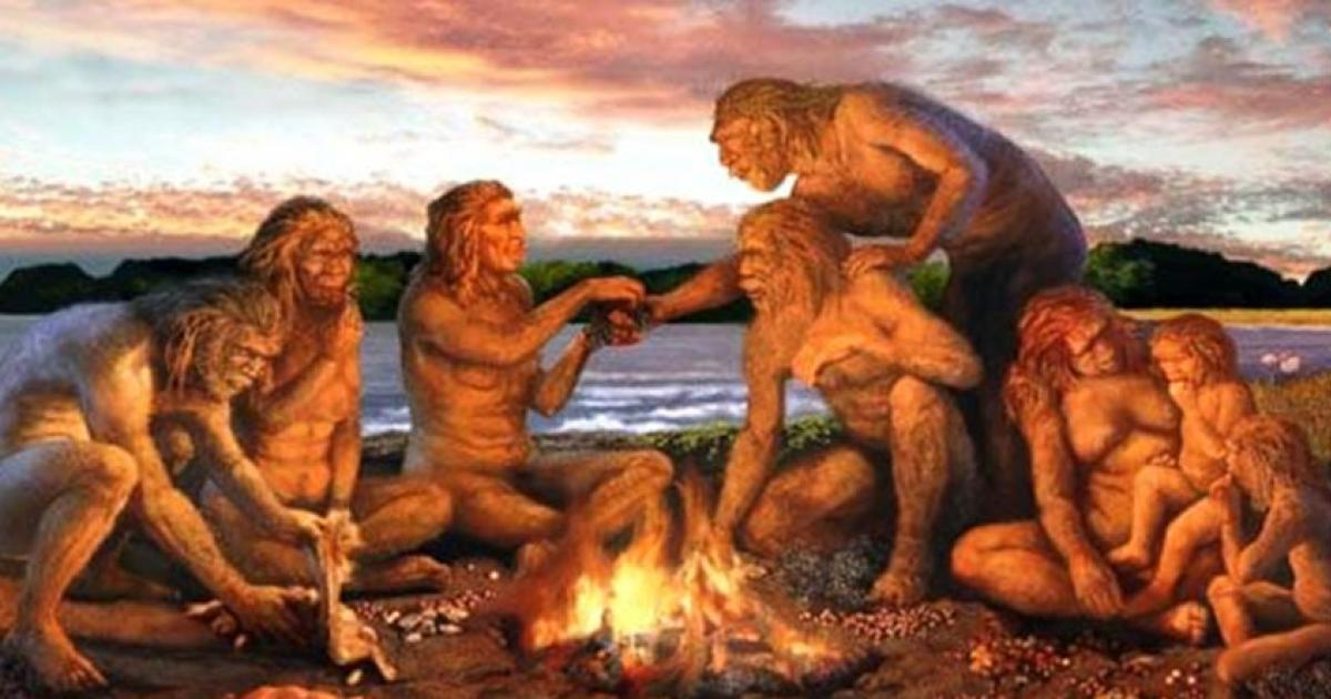 Early humans around a fire