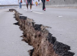 Earthquake damage to road